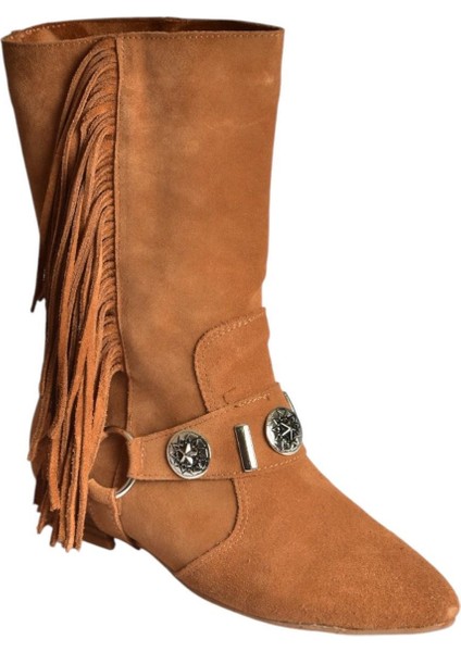 V380625502 Taba Süet Püskül Detaylı Kadın Bot