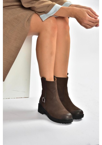 V654070401 Kahverengi Hakiki Deri Nubuk Kadın Bot