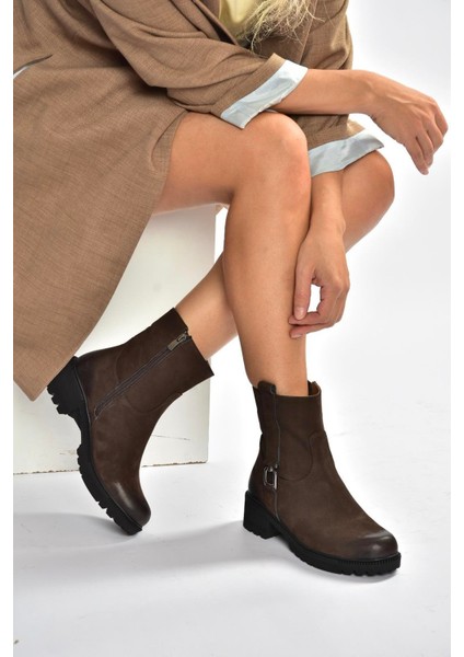 V654070401 Kahverengi Hakiki Deri Nubuk Kadın Bot modelleri