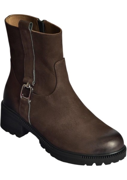 V654070401 Kahverengi Hakiki Deri Nubuk Kadın Bot