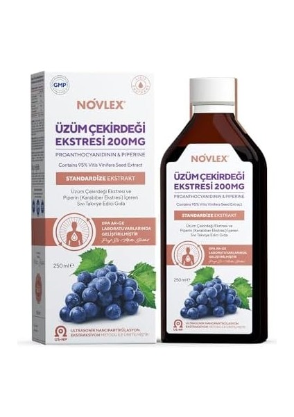 Novlex Üzüm Çekirdeği (Black Grape Seed) ve Piperin Ekstraktı (Ekstresi) Içeren Sıvı Takviye Edici Gıda 250 ml