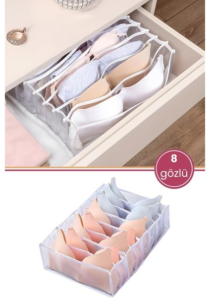 Sütyen Düzenleyici 8 Bölmeli, Iç Çamaşırı Sütyen Çorap Katlanabilir Dolap ve Çekmece Içi Organizer