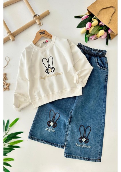 May The Işleme Detaylı Kız Çocuk 2 li takım - Ekru