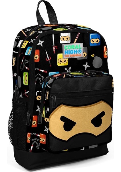 High Kids Siyah Ninja Desenli Dört Bölmeli Okul Sırt Çantası 23473