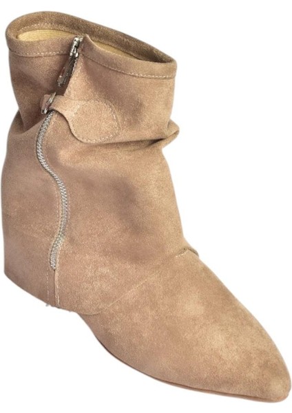 V380518102 Vizon Süet Düz Taban Fermuar Detaylı Kadın Bot