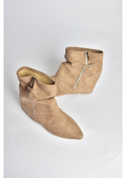 V380518102 Vizon Süet Düz Taban Fermuar Detaylı Kadın Bot