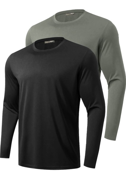 2'li Paket Erkek %100 Pamuklu Likralı Spor Koşu Günlük Antrenman Uzun Kollu Penye T-Shirt