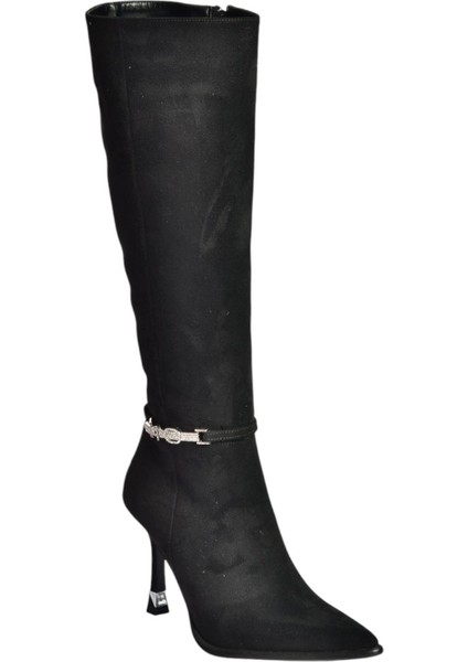 V820330002 Siyah Süet Ince Topuklu Kadın Çizme