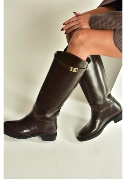 V973720909 Kahverengi Klasik Alçak Tabanlı Kadın Çizme modelleri