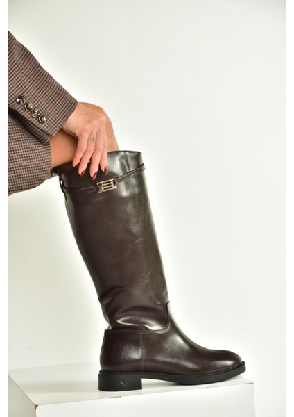 V973720909 Kahverengi Klasik Alçak Tabanlı Kadın Çizme fırsatları