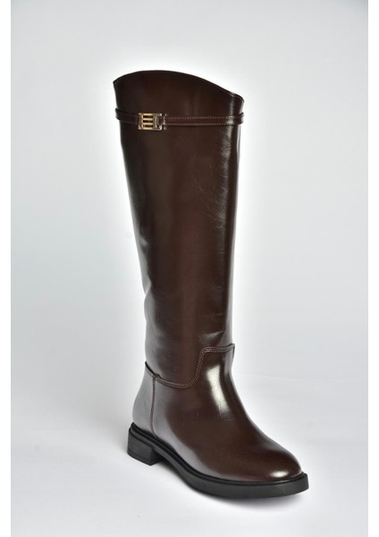 V973720909 Kahverengi Klasik Alçak Tabanlı Kadın Çizme