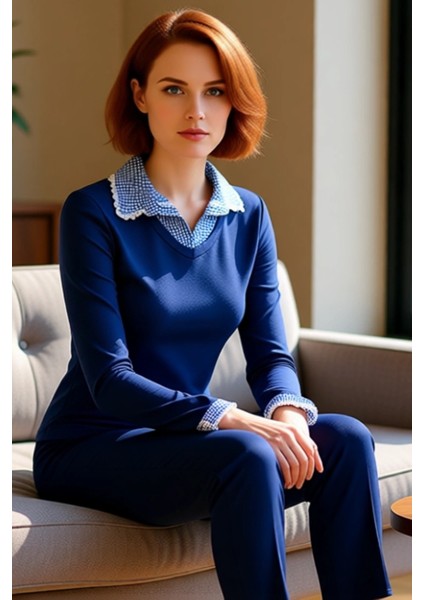 Kadın Fitted Uzun Kollu V Yakalı Dokuma Detaylı Örme Bluz Kaliteli Şık Rahat Modern Zarif Günlük fırsatları