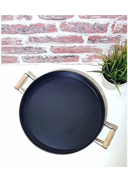 Kulplu Metal Tepsi Siyah 37CM Country Tarzı Tepsi modelleri