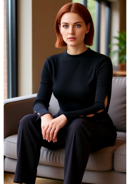 Moda Büyük Beden Balıkçı Yaka Triko Fit Düz Desen Casual Günlük Regular Uzun Kol Bluz