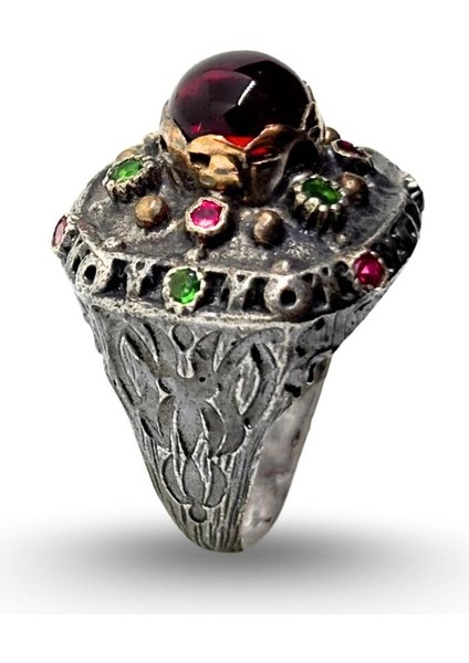 Yuvarlak Yakut Zümrüt Taşlı Otantik Gümüş Kadın Yüzük modelleri