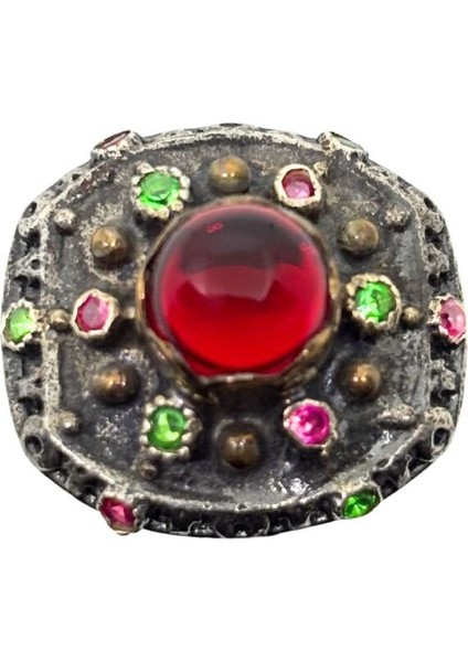 Yuvarlak Yakut Zümrüt Taşlı Otantik Gümüş Kadın Yüzük fırsatları