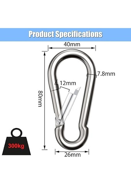 8 Adet Karabina Kanca, Büyük, Karabina 260 Kg'a Kadar Taşıma Kapasitesi, Φ8 x 80 Mm, Galvanizli, Dayanıklı, Yaylı Kancalı Karabina, Sırt Çantası, Köpek Tasması, Kamp, Seyahat, Yürüyüş Vs. Için fiyatları