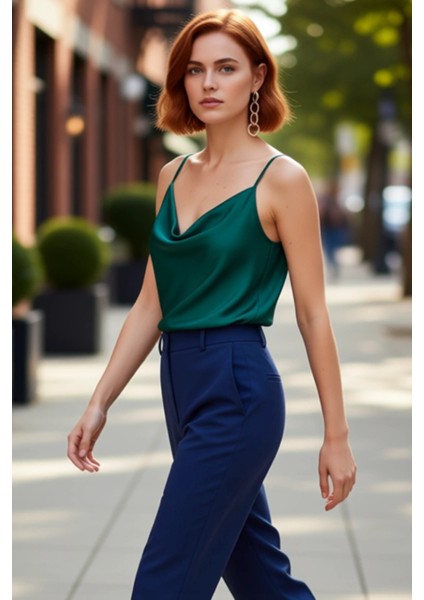 Moda Degaje Yaka Dokuma Regular Düz Desen Casual Günlük Regular Askılı Kol Bluz fırsatları