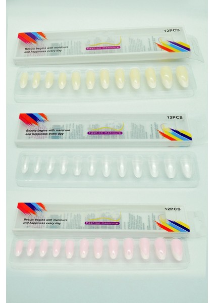 Litaetrend 3 Renk Toplam 36 Adet Badem Tırnak Tak ve Çık Kendinden Yapışkanlı Takma Tırnak