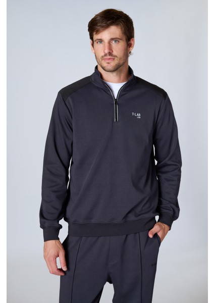 Esw 2924 Yarım Fermuar Dik Yaka Scuba Kumaş Erkek Sweat