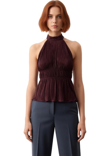 Kadın Yarım Astarlı Halter Yaka Dokulu Üst Kaliteli Şık Rahat Modern Zarif Günlük fiyatları