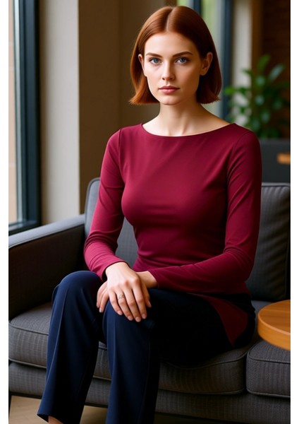 Kadınlar Için Uzun Kollu Asimetrik Bluz Yumuşak Viskon Ribana Kumaş Günlük ve Şık Kullanım