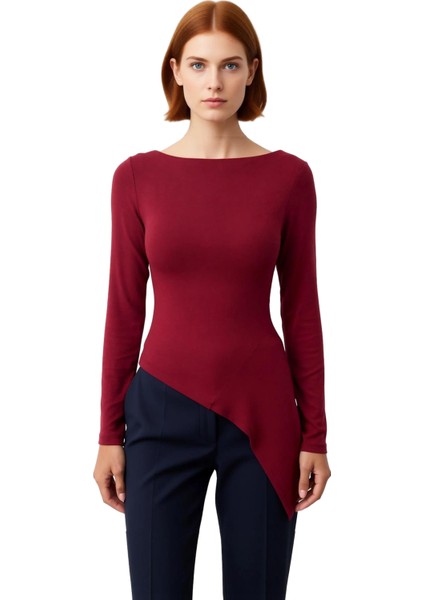 Kadınlar Için Uzun Kollu Asimetrik Bluz Yumuşak Viskon Ribana Kumaş Günlük ve Şık Kullanım fiyatları