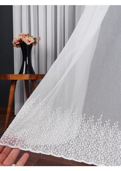 Etek Nakış Işlemeli Tül Perde (1/3 Sık Pile)