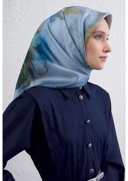 2025 Desenli Saf Ipek Twill Eşarp 9426-02