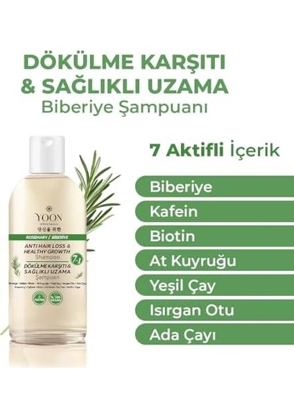 Yoon Saç Dökülme Karşıtı, Sağlıklı Hızlı Saç Uzamasına Yardımcı, 7 Aktifli Biberiyeli Tuzsuz Şampuan, 400ML