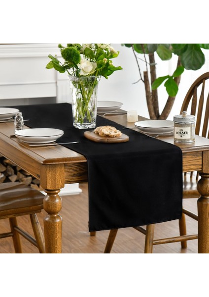 Premium Siyah Masa Örtüsü Runner Duck Keten Kalın Kumaş 150X40CM Runner & Amerikan Servisi