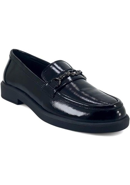 258 Hakiki Deri Kadın Günlük Ayakkabı-Siyah Rugan