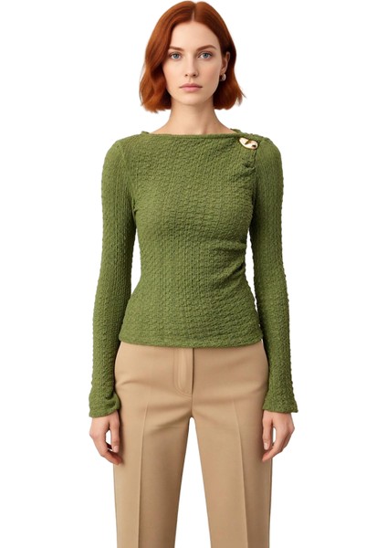 Kadın Uzun Kollu Fitted Dokulu Örme Üst Asimetrik Yaka Detaylı Kaliteli Şık Rahat Modern Zarif fiyatları