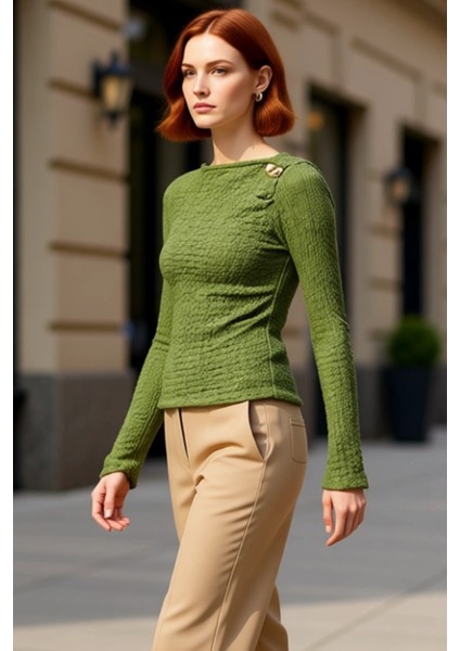 Kadın Uzun Kollu Fitted Dokulu Örme Üst Asimetrik Yaka Detaylı Kaliteli Şık Rahat Modern Zarif fırsatları