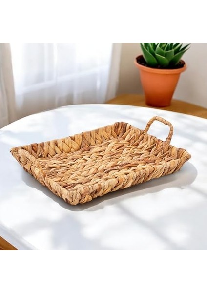 El Yapımı Su Sümbülü Hasır Kulplu Dekoratif Tepsi Büyük Boy (32CM*25CM*4CM) modelleri