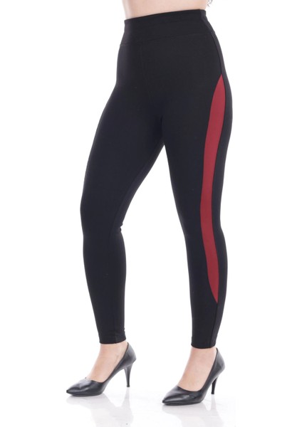 Kadın Siyah Beli Lastikli Yanı Şeritli Toparlayıcı Tayt