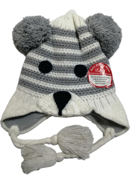 Erkek Bebek Çift Ponponlu Ayıcıklı Içi Polar Örgü Bere 0-18 Ay fiyatları