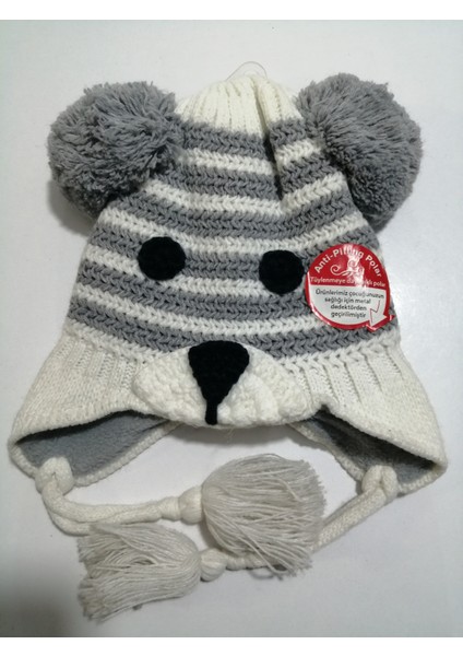 Erkek Bebek Çift Ponponlu Ayıcıklı Içi Polar Örgü Bere 0-18 Ay modelleri