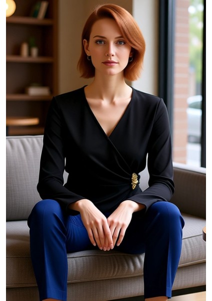 Kadın Toka Detaylı Dar Kesim Dokuma Üst Kaliteli Şık Rahat Modern Zarif Günlük