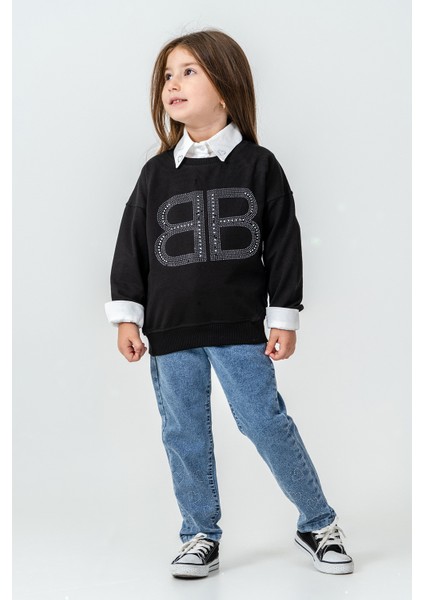 Bb Taşlı Sweatshirt Kız Çocuk 3\'lü Takım - 26K 6333