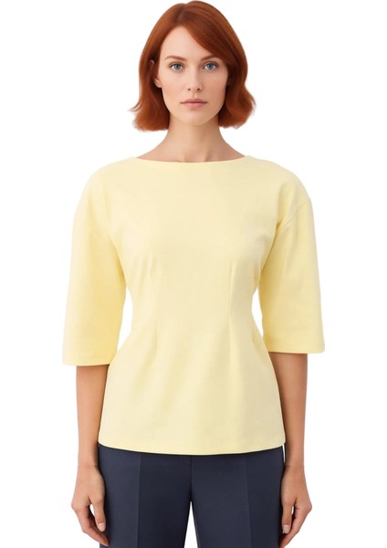 Kadın Fitted Interlok Bluz Truvakar Kol ve Peplum Detaylı Günlük Şıklık Kaliteli Şık Rahat