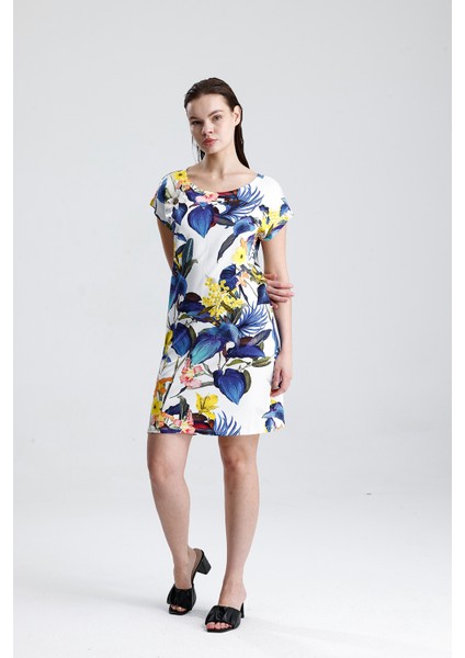 Likralı Viskon Mini Viskon Elbise | BLZ36387 Yaprak Desen