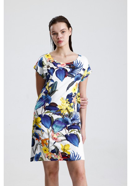 Likralı Viskon Mini Viskon Elbise | BLZ36387 Yaprak Desen fiyatları