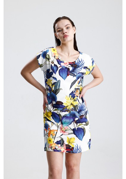 Likralı Viskon Mini Viskon Elbise | BLZ36387 Yaprak Desen modelleri