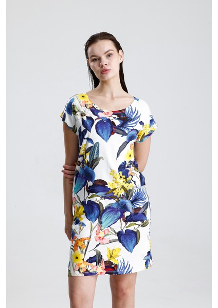 Likralı Viskon Mini Viskon Elbise | BLZ36387 Yaprak Desen fırsatları