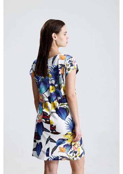 Likralı Viskon Mini Viskon Elbise | BLZ36387 Yaprak Desen indirimleri