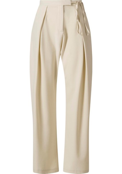 Yandan Bağlamalı Palazzo Pantolon Bej