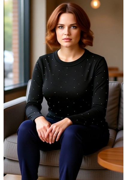 Kadın Uzun Kollu Triko Üst Bisiklet Yaka Şık Detaylı ve Rahat Kesim Kaliteli Şık Rahat Modern