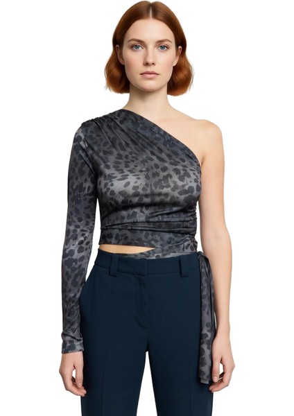 Rahat ve Şık Örme Crop Bluz Tek Kol Uzun Kollu Asimetrik Yaka Özenle Seçilmiş fiyatları