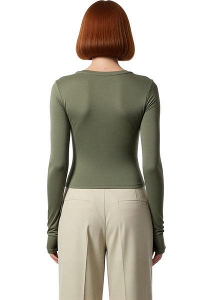 Kadın Moda Şık Üst Giyim Crop Bisiklet Yaka Slim Kalıp Örme Viskon Esnek Bluz modelleri